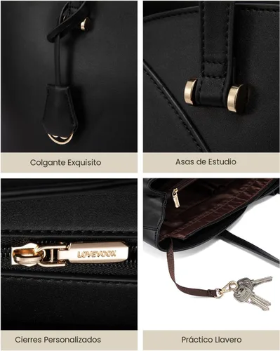 Miniatura 6 de LOVEVOOK Bolso de mano para laptop para mujeres, bolsos de trabajo, bolso para laptop para maestros, bolso de computadora de cuero, carteras Negro