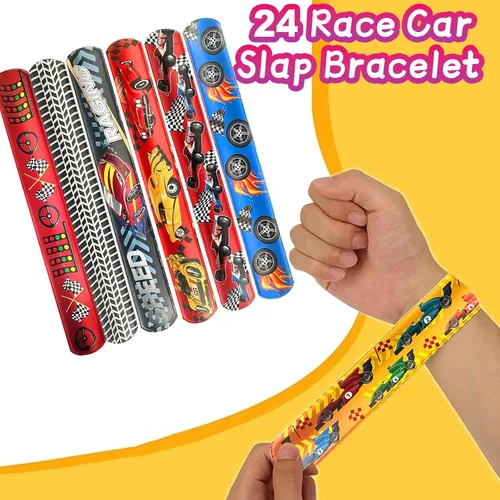 Miniatura 5 de CZWXOXO 24 Piezas Decoraciones de Fiesta de Coches de Carreras Favores Pulsera de Carreras Pulseras de Carreras Pulseras de Palmada a Cuadros