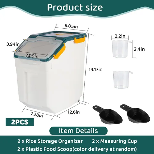 Miniatura 3 de Recipiente de almacenamiento de arroz de 25 libras, contenedor grande de harina para el hogar, dispensador hermético de cereales de grano