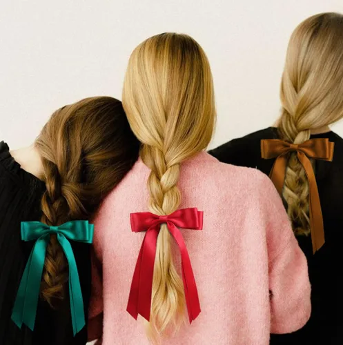 Miniatura 3 de Lazos para el pelo con clips para mujer, cintas para el pelo con lazo para niñas, accesorios de moda de otoño para el cabello, Negro y Marrón