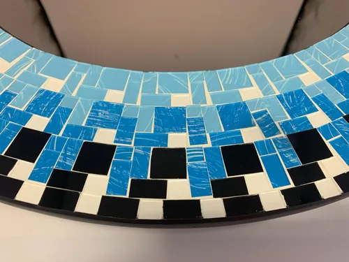 Miniatura 4 de Decoración artística de pared – Espejo de pared decorativo hecho a mano, mosaico azul, blanco y negro, marco de 24 pulgadas, espejo redondo de 15