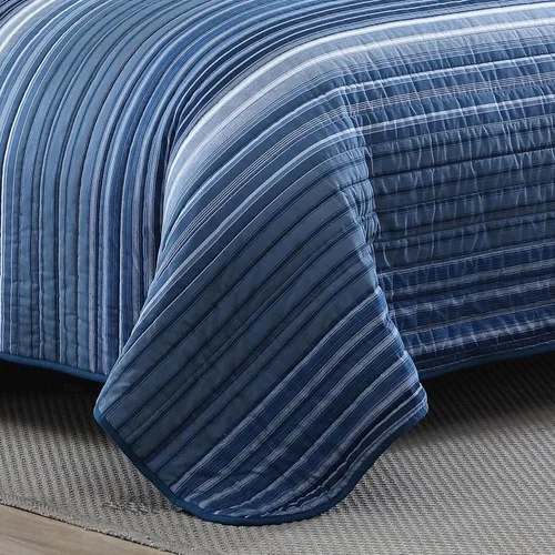 Miniatura 7 de Nautica - Juego de ropa de cama Queen, ropa de cama de algodón suave y transpirable con sensación de peso medio, juego de cama reversible de 3 Azul