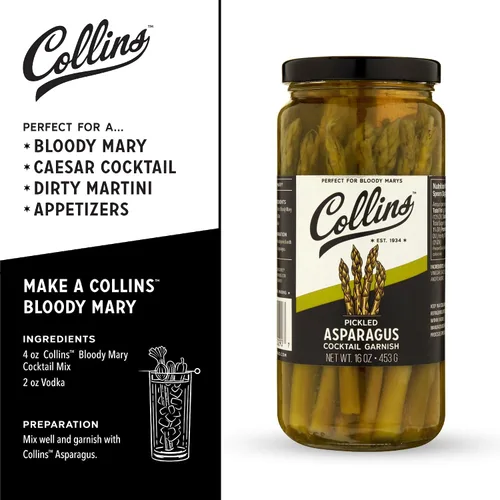 Miniatura 3 de Collins Espárragos gourmet en escabeche Guarnición premium para cócteles, Bloody Mary, ensaladas, bandejas de carne y queso Lanzas de espárragos