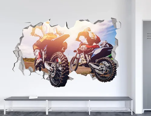 Miniatura 4 de Dirty Bike Cross Smash - Calcomanía de arte de pared roto de motocross, decoración de pared 3D, vinilo extraíble MR1155