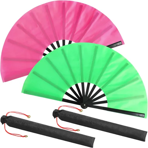 Miniatura 22 de Maitys Paquete de 2 ventiladores de mano plegables grandes de 13 pulgadas, ventiladores chinos de mano grandes para baile de línea, Tai Chi
