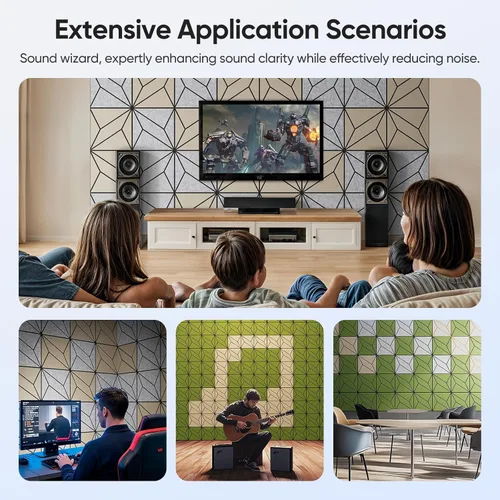 Miniatura 6 de Paquete de 12 paneles acústicos de 12 x 12 x 0.47 pulgadas para absorción de sonido de pared, paneles de sonido cuadrados autoadhesivos de rayas P