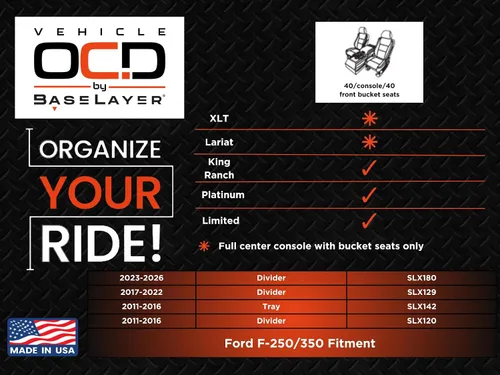 Miniatura 6 de Vehicle OCD - Organizador de consola central para Ford F250 / F350 SuperDuty (2011-2016) (consola completa con asientos de cubo solamente)