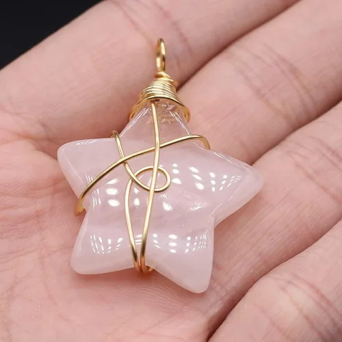 Miniatura 2 de QSLLER 5 piezas de piedra natural colgante de estrella hecho a mano de cobre enrollado amatista ágata ojo de tigre curativo piedra de cristal