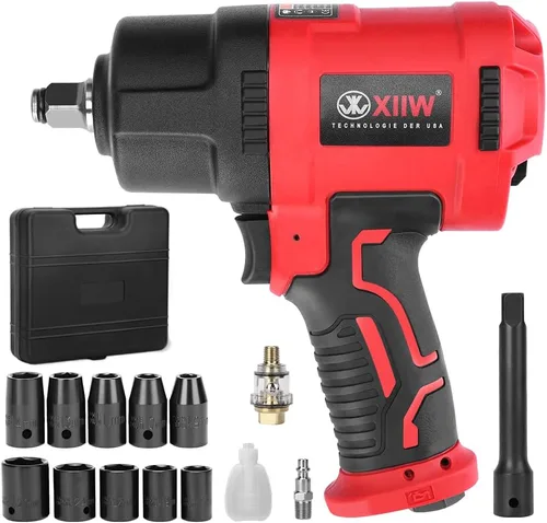 Llave de impacto de aire de 1/2 pulgada, par máximo de 1560 ft-lbs, diseño ligero de 4.4 lb, pistola de impacto de aire incluye 11 piezas de juego