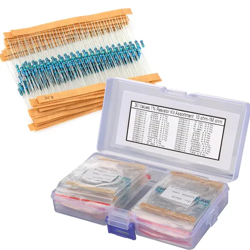 Miniatura 15 de Kit de resistencias de 64 valores 1280 piezas de 1 ohmio-32.8 ft ohmios con 1% 1/4 W de metal de resistencia de película de carbono
