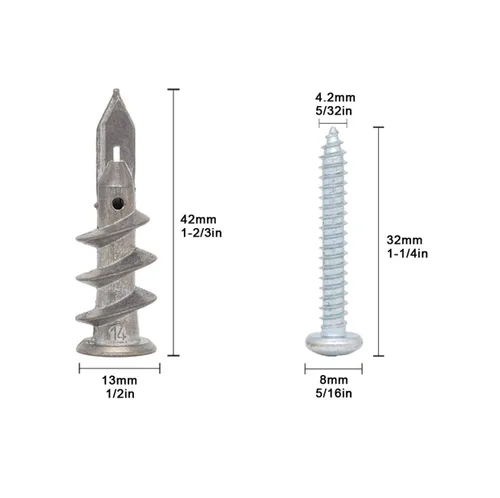 Miniatura 2 de Anclajes autoperforantes de zinc para paneles de yeso con kit de tornillos de acero inoxidable, anclajes de pared de metal resistente y tornillos #8