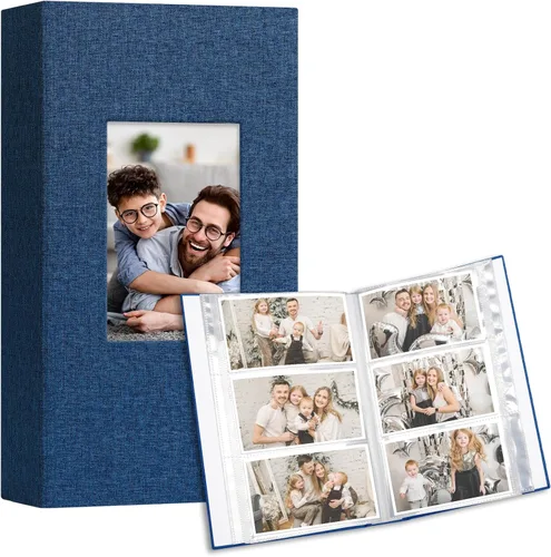 Miniatura 23 de Vienrose Álbum de fotos pequeño de 4 x 6 pulgadas, paquete de 2 mini libros de fotos con cubierta de lino, 26 páginas con capacidad para 52 Azul
