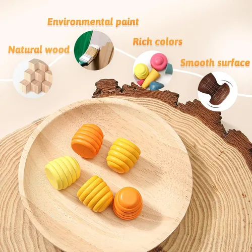 Miniatura 5 de 162 piezas sueltas de madera de juguete de arco iris apilable para niños pequeños, juego sensorial, materiales Montessori coloridos, aprendizaje