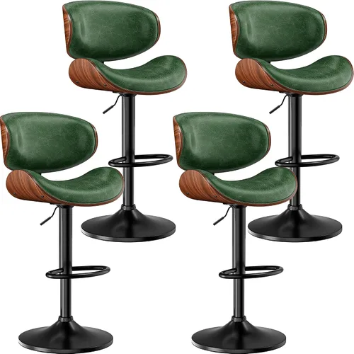 Miniatura 17 de Taburetes de bar, taburetes de bar giratorios ajustables para isla de cocina, sillas de barra de cuero moderno de mediados de siglo de altura