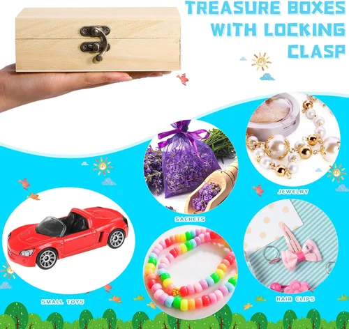 Miniatura 4 de Tuanse 12 cajas de madera sin terminar con tapa con bisagras, pequeña artesanía sin pintar, caja de almacenamiento rectangular de regalo del tesoro