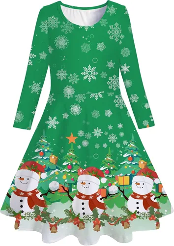 Funnycokid Mermaid Girls Dress Kids Winter Long Sleeve Dresses Birthday Swing Outfit 4-13 Years
