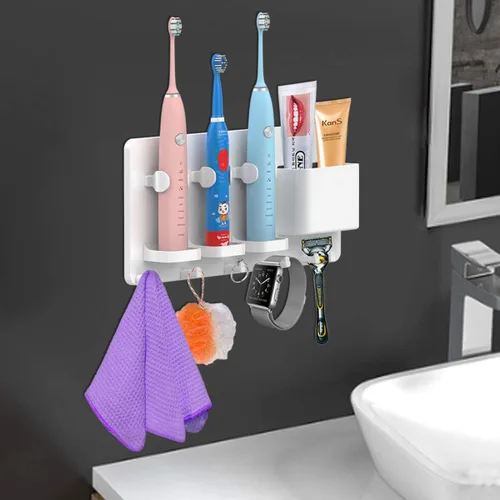 Miniatura 5 de simpletome - Soporte adhesivo para cepillo de dientes eléctrico, montaje en pared, color blanco No Drilling Required Adhesive Installation