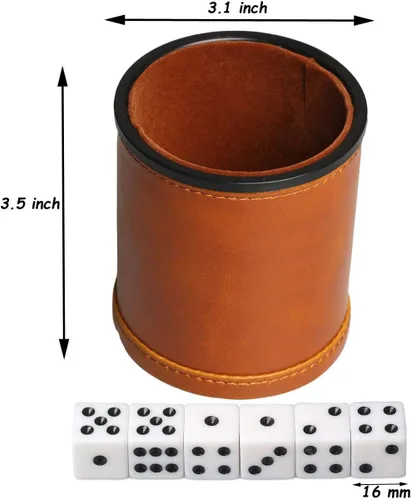 Miniatura 3 de Taza de Dados de Cuero Sintético con Tapa Incluye 6 Dados, Interior de Terciopelo Silencioso al Agitar para Dados Mentirosos Farkle Yahtzee