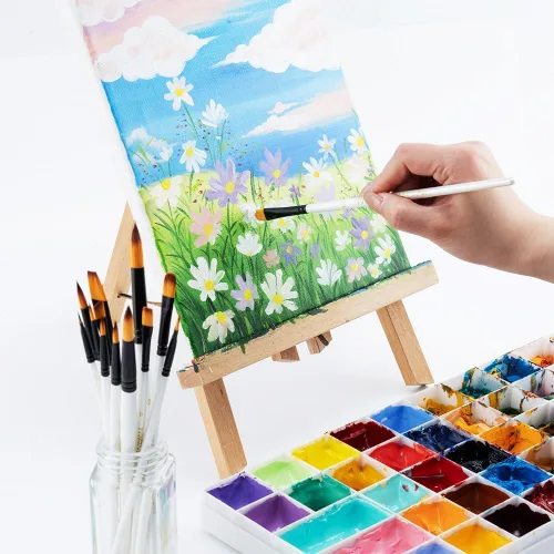Miniatura 5 de Transon Juego de pinceles de pintura artística de 14 piezas para acrílico, acuarela, gouache, óleo y pasatiempo, pintura de color blanco