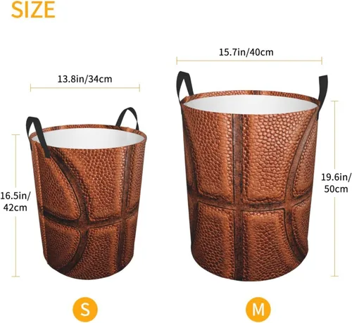 Miniatura 4 de Cesta redonda de baloncesto para ropa sucia, cesta de almacenamiento con textura de bola, juguetes, organizador de ropa, para el hogar, baño