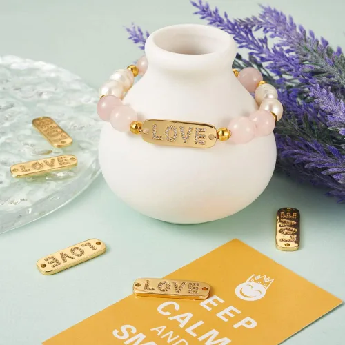 Miniatura 5 de FASHEWELRY 6 estilos de conectores motivacionales de palabras y mensajes, micro pavé de circonita cúbica rectangular con palabras inspiradoras