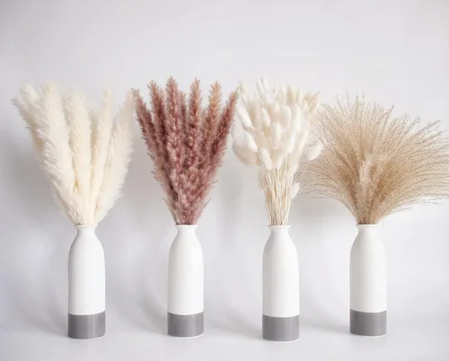 Miniatura 2 de Decoración de hierba de pampa seca natural, 100 piezas de hierba de pampa que contiene colas de conejo blancas flores secas, ramo de hierba de caña