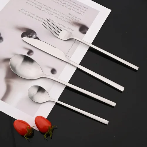 Miniatura 2 de JASHII Juego de cubiertos cepillados, juego de cubiertos de acero inoxidable de 24 piezas, servicio para 6, cuchillo mate, tenedor, cucharas