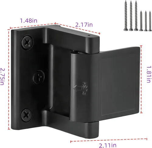 Miniatura 3 de Cerradura de puerta negra reforzador de privacidad para puerta, cerradura de puerta de seguridad de hotel, pestillo de puerta de privacidad