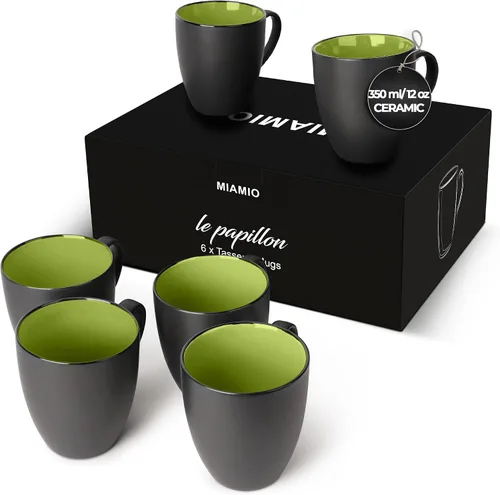 Miniatura 8 de MIAMIO - Juego de 6 tazas de café de gres 12 onzas/taza - Colección Le Papillon (Negro)
