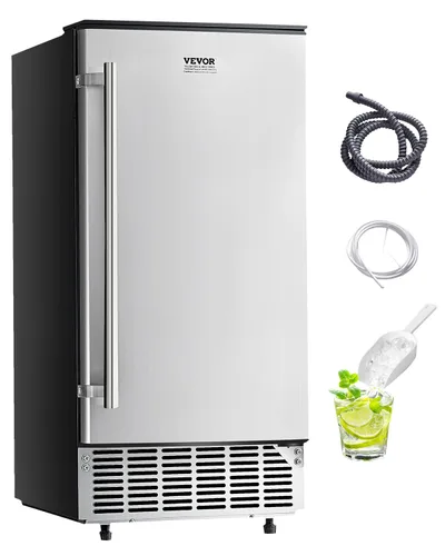 Miniatura 15 de VEVOR Máquina de hielo integrada para debajo del mostrador, 15 libras/día debajo del mostrador, máquina de hielo con puerta reversible de acero