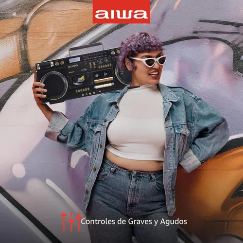 Miniatura 5 de Aiwa Retro Boombox Reproductor de CD con grabación en casete, Bluetooth 5.0, radio FM/AM, entradas USB/SD/AUX, medidores VU, pantalla LCD, altavoces