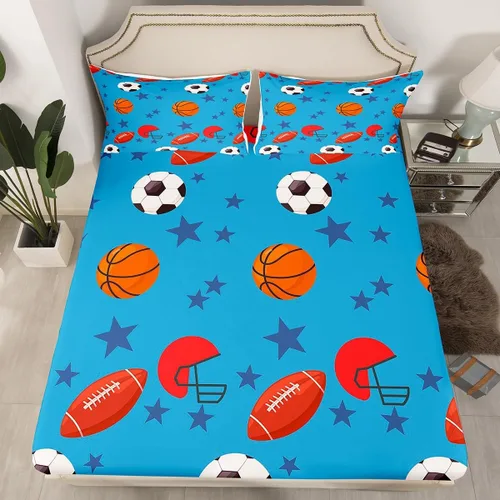 Miniatura 3 de Feelyou Juego de sábanas ajustables de fútbol con temática deportiva, juego de sábanas de baloncesto, juego de sábanas ajustables, juegos de pelota