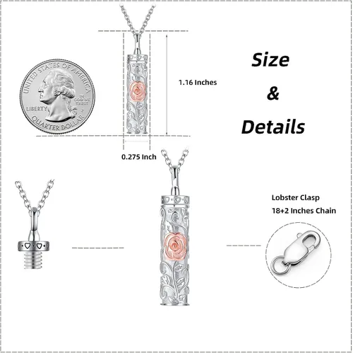Miniatura 33 de Collar con colgante de urna de cenizas de cremación y árbol de la vida para mujer, plata de ley US1