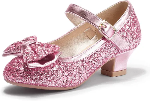 Miniatura 127 de PANDANINJIA Vestido de jada para niñas y niños pequeños, zapatos de princesa Mary Jane con tacones con lazo para fiesta, boda, boda