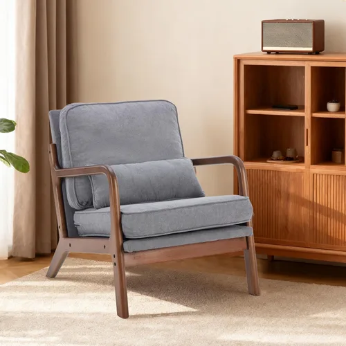 Miniatura 8 de DUMOS Juego de 2 sillas modernas de mediados de siglo, sillas decorativas con brazos y cojín de cintura, sillas de lectura para adultos, silla