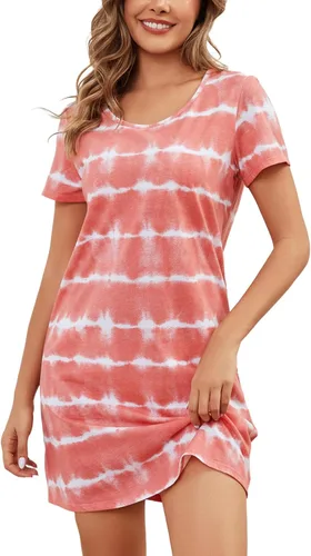 Miniatura 2 de Inadays Camisón de algodón para mujer, ropa de dormir de manga corta, camisón casual con estampado, pijama holgado y cómodo