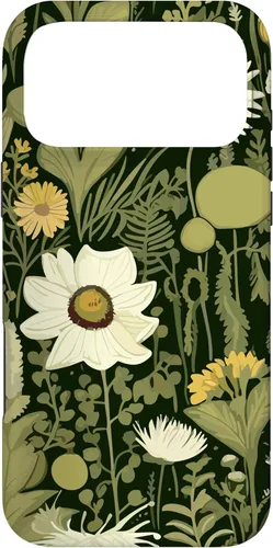 Miniatura 21 de iPhone 13 Wildflower, patrón de flores botánicas verdes, funda de flores silvestres boho