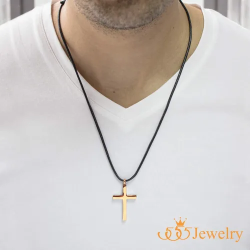 Miniatura 3 de 555Jewelry - Collar con dije de cruz de acero inoxidable ajustable con cordón negro