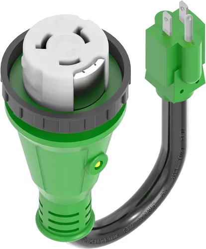 RVGUARD - Cable adaptador de 12” de 50 A a 110 V para caravana con conector de bloqueo, adaptador de corriente eléctrica de NEMA 5-15P a NEMA