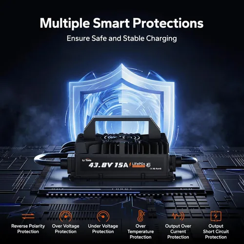 Miniatura 4 de LiTime Cargador de batería LiFePO4 de 36 V (43.8) 15 A, cargador de batería de litio de 36 voltios, impermeable IP66 con activación de batería