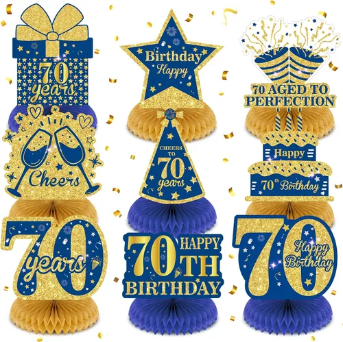 Miniatura 9 de 9 piezas de decoración de cumpleaños azul marino dorado 18 centros de mesa de panal para decoración de mesa, decoraciones de feliz cumpleaños 18
