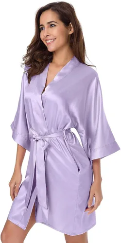 SIORO - Albornoz de satén para mujer, sedoso kimono, para novia, damas de honor, boda, fiesta, salón, corto, XS-XXL