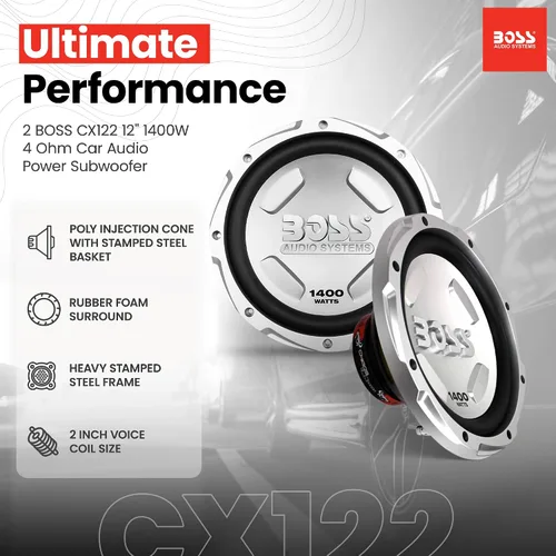 Miniatura 3 de 2 BOSS Audio Chaos CX122 Subwoofer de potencia para automóvil de 12 pulgadas y 1400 vatios y AR1500M Armor Series Kit de instalación de amplificador
