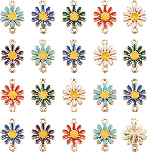 Pandahall - 100 eslabones de aleación esmaltados de margaritas de color mixto, mini flores, conectores de flores, colgantes dorados claros para