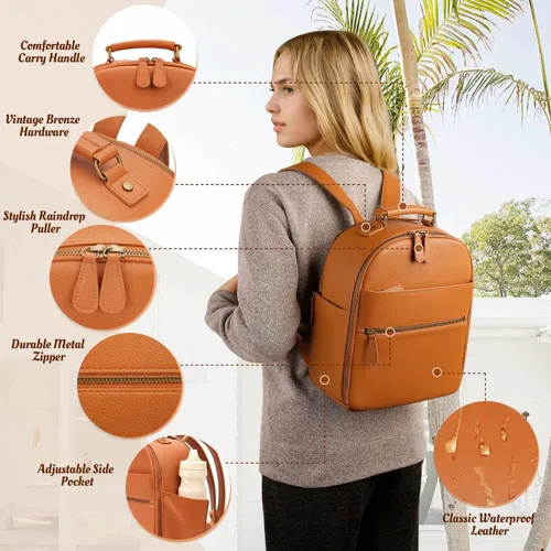 Miniatura 4 de Mochila Pequeña para Cámara, Cuero PU Clásico con Compartimento para Pad/Tableta de 11 Pulgadas, Bolsa de Cámara Profesional para Fotógrafos