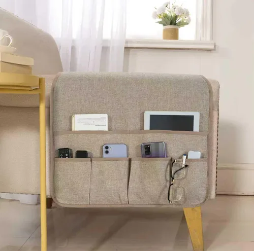 Miniatura 12 de Organizador de sillón para sofá, soporte de control remoto, duradero y antideslizante, organizador de reposabrazos para sofá reclinable, 4 bolsillos