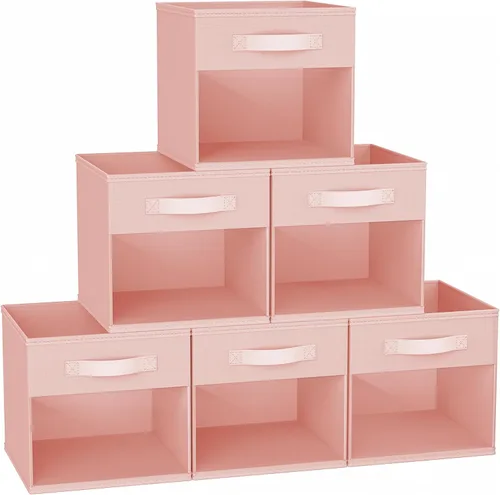 Miniatura 18 de DIMJ Cubo de almacenamiento, 6 paquetes de contenedores plegables con asas, contenedores de tela para organización, cubos organizadores
