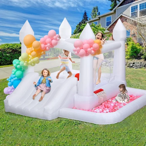 Miniatura 10 de Toiyjofe Castillo inflable inflable con tobogán, soplador de aire, pozo de bolas, castillo animoso para interiores y exteriores, fiesta