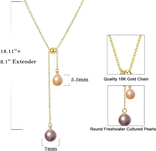 Miniatura 2 de Trendlooks S925 Lariat Collar cultivado de agua dulce perlas moradas y rosas reales collares colgantes deslizantes Y-collar para mujer, Plata