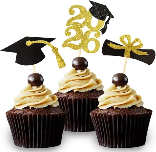 Miniatura 11 de Decoración para cupcakes de graduación con purpurina azul 2026, selecciones de alimentos/aperitivos, suministros de fiesta de graduación de 2026